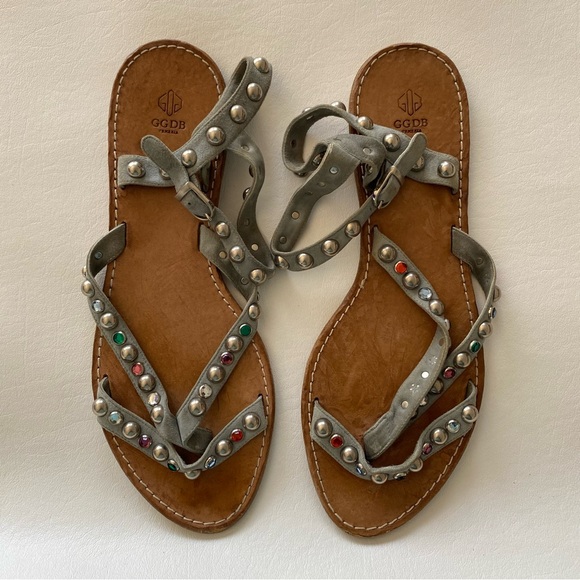 Golden Goose Women’s 41 Or 10 Studded Suede Strappy Sandal Authentic - Picture 10 of 12